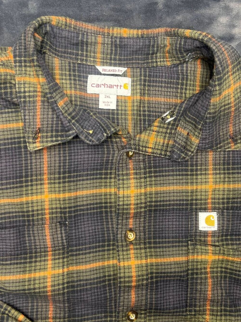 Carhartt Relaxed Fit Flannel Shirt 2Xl Regular Green Gray Plaid